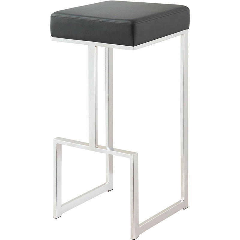 Tabouret de bar rembourré noir moderne avec pieds et détails pour le coin repas