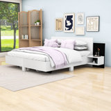 Wood Floating Platform Bed with LED Lights and Built-in Nightstands