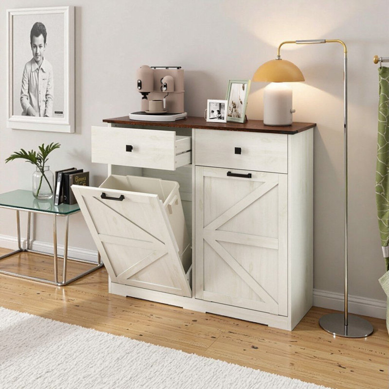 Armoire poubelle Farmhouse, Brun et blanc antique