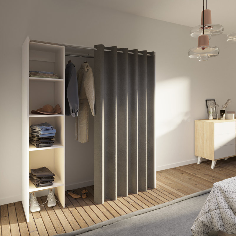 Tom & Jerry 123.2cm - 160cm Closet System, White/Taupe
