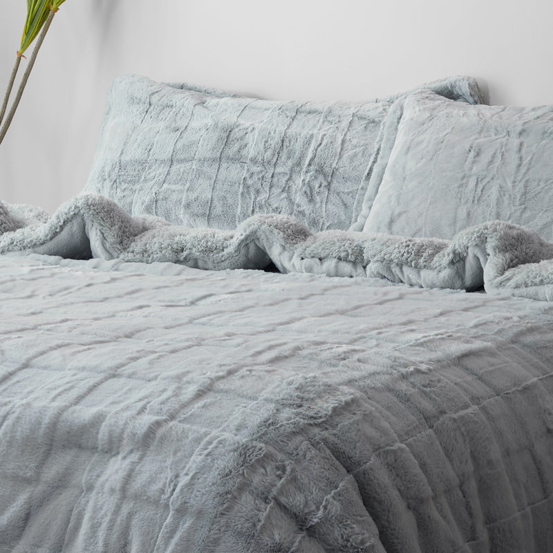 Ensemble d'édredon en fausse fourrure Coma Inducteur, gris, Très grand + 2 très grandes taies décoratives