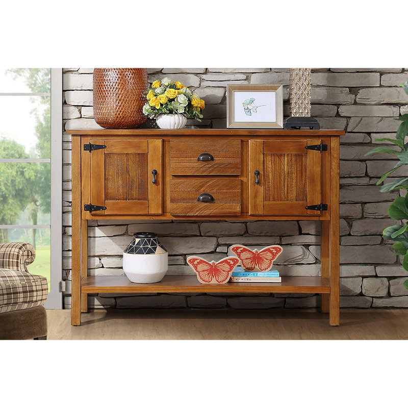 Alcimon Retro Wood Sideboard | 2 Drawers, 2 Cabinets & Bottom Shelf for Dining/Living Room, Brown
