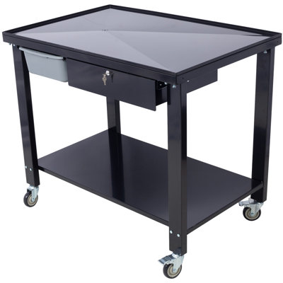 Transmission Teardown Work Station 1/2 Ton Capacity Sloping Drain Table Locking Drawer Removable Drain Basin Full-Width Lower Shelf Four 4-Inch Caster