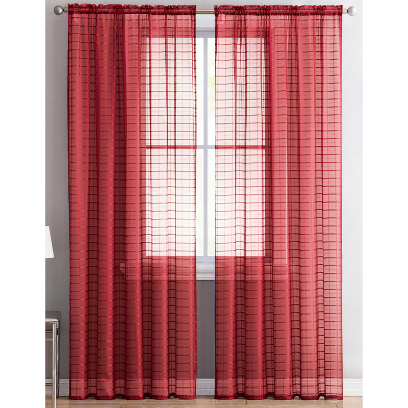 Carington Polyester Sheer Curtain Pair, Red