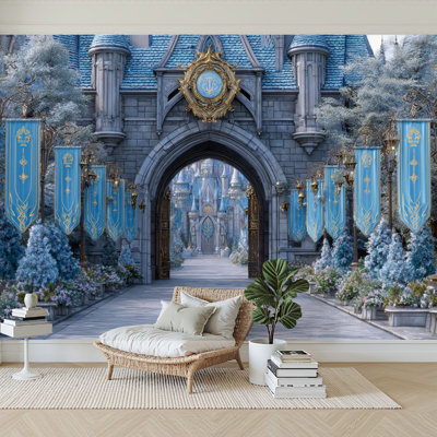 Peel and Stick Wallpaper 144" W x 100" H Modern Self Adhesive Wall Mural for Bedroom Medieval Castle Gothic Towers Stone Walls Fantasy Architecture