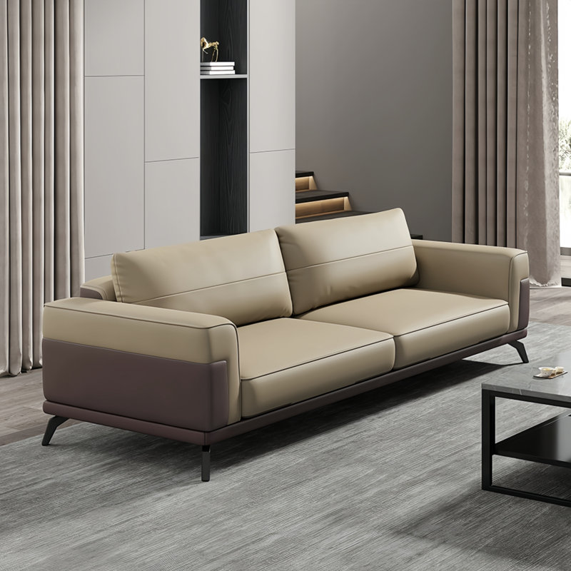 Canapé en bois massif de luxe clair, Éponge, H 33,07 po x l 82,68 po x P 35,43 po, Brun / kaki