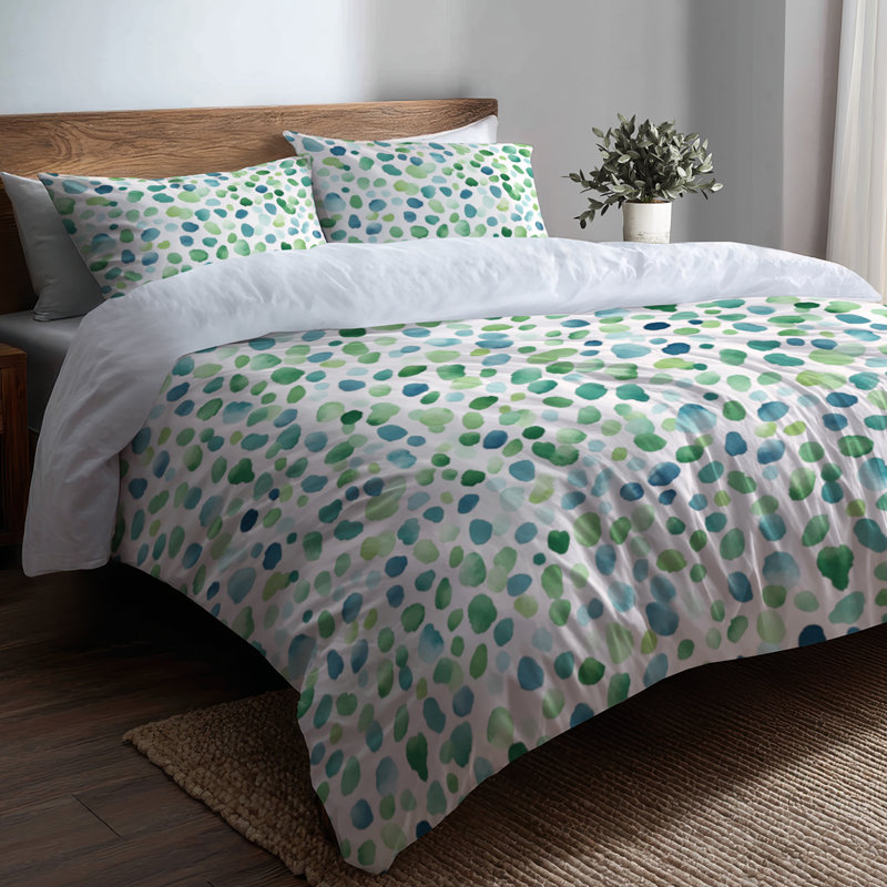 Ensemble de literie moderne 3 pièces - Ensemble de housse de couette à pois vert délavé