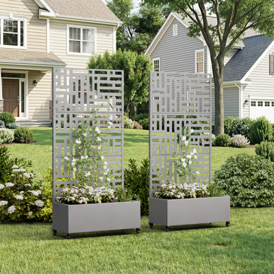 Lit de jardin surélevé autoportant en métal avec treillis pour plantes grimpantes