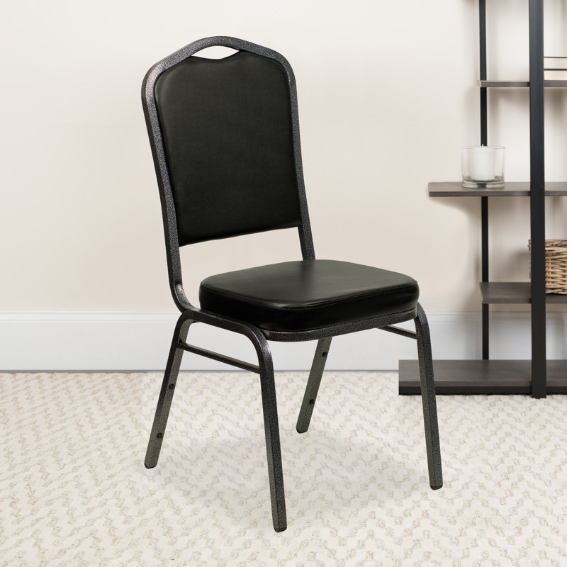 Chaise de banquet empilable Oliverson, Vinyle noir, Cadre noir, 1