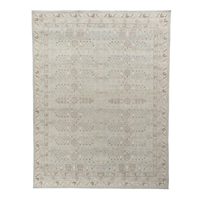 Rug & Kilim’S Distressed Khotan Custom Rug In Blue, Gray Geometric Pattern