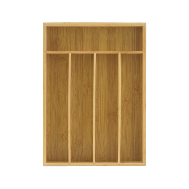 JoyJolt Bamboo 5 Slot Flatware Drawer Organizer for Kitchen Utensils, Brown