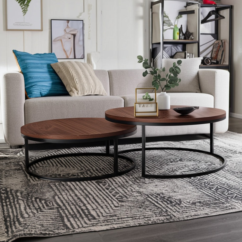 Table basse gigogne ronde 2 pièces Banvra, Noyer