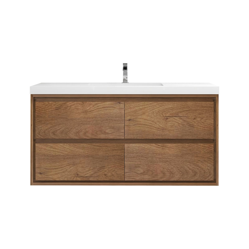 Azden 48" Wall-Mounted Single Bathroom Vanity Set, Teak Oak