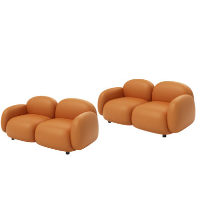 Ensemble de 2 bancs rembourrés en similicuir orange
