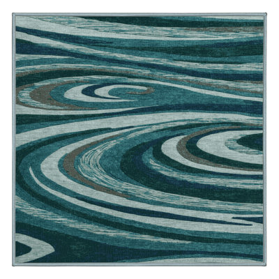 Machine Washable Nature Blue Area Rug