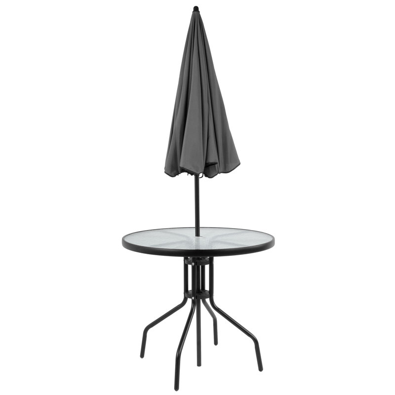 Ensemble de table d'extérieur en verre ondulé de 6 pièces avec chaises pliantes Amlie de Flash Furniture, Noir