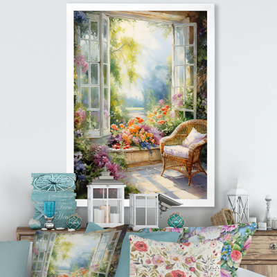 Orange et vert, fenêtre française vue III - fenêtre, art mural sur toile