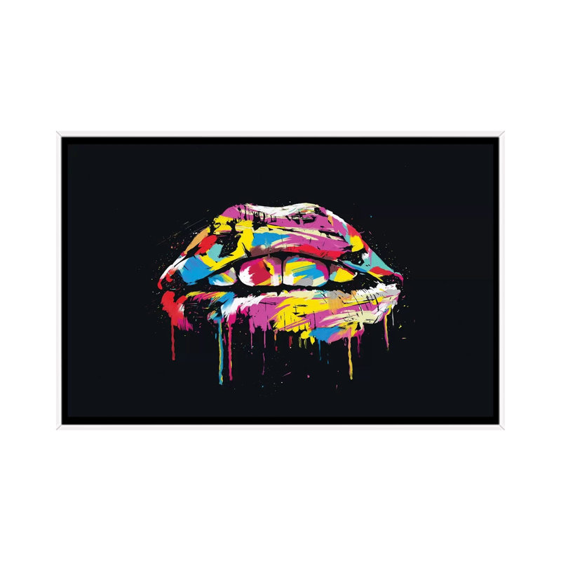 «Colorful Lips» par Balazs Solti - impression d'art graphique, H 18 po x l 26 po x P 1,5 po, Toile blanche encadrée