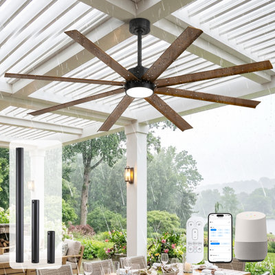 Grand ventilateur de plafond imperméable 65 "/ 72" avec lumière et télécommande | 8 grandes pales en aluminium à débit d'air élevé, 6 vitesses par minute | Moderne industriel intérieur / extérieur moderne pour la maison, le bureau, les espaces commerciaux, le porche, le garage, le magasin