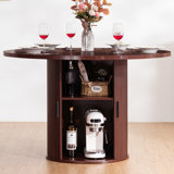 48"W Round Dining Table with 2 Storage Shelves Seats 6