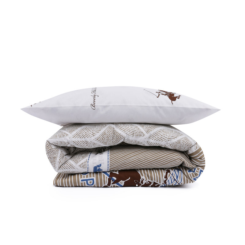 Ensemble de housse de couette 100% coton beige / brun Guice, Housse de couette simple + 1 taie d'oreiller 31 po
