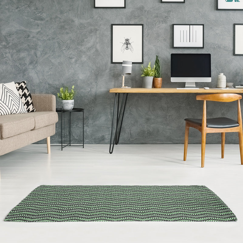 Tapis à chevrons ondulés vert/brun foncé, Rectangle 9 pi x 12 pi