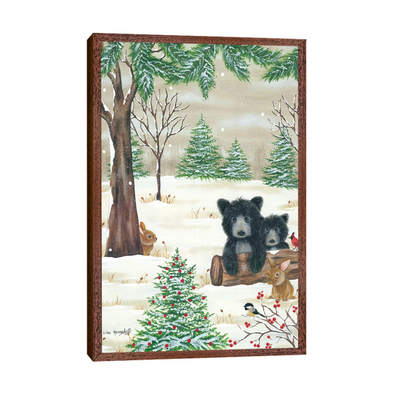Bears And Bunnies by Lisa Kennedy - Painting on Canvas, 152.4cm H x 101.6cm W x 3.81cm D, Classic Brown Wood Floater Framed