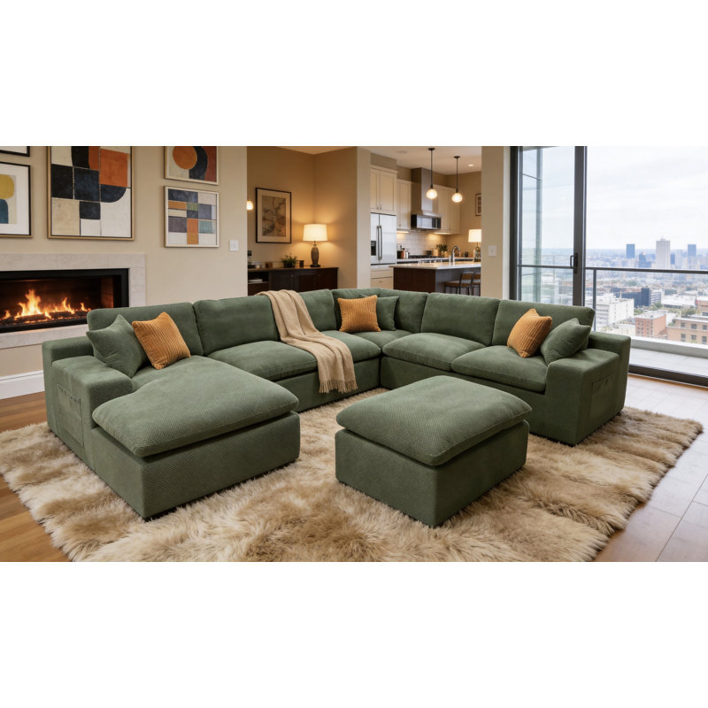 Canapé modulaire Jede, Mélange de polyester vert foncé