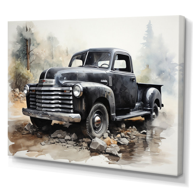 «Javondre Grey Minimalist Pickup», reproduction sur toile, Toile tendue, H 34 po x l 44 po x P 1,5 po
