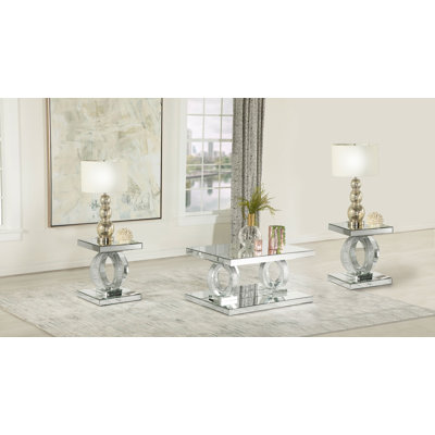 Breena 3-Piece Mirrored Coffee And End Table Set Silver