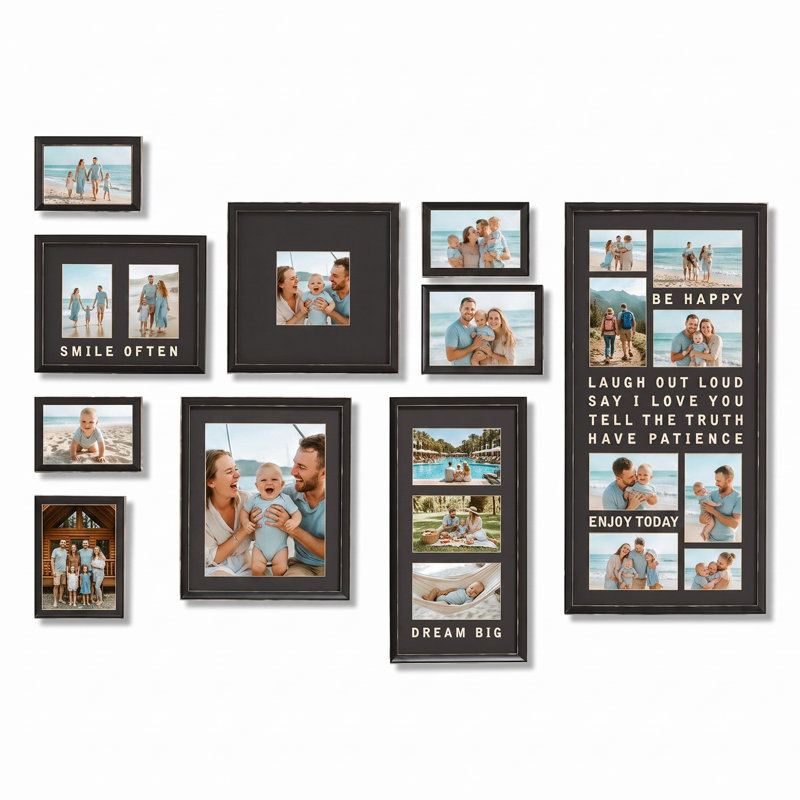 10 Piece Mixed Size Separate Frame Kit, PVC Gallery Wall Set Holds Total 20 Photos, Black-1