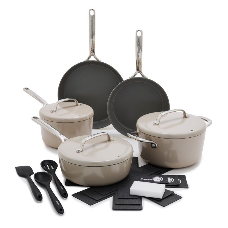 Taupe Ceramic Nonstick 14-Piece Cookware Set with Stainless Steel Handles