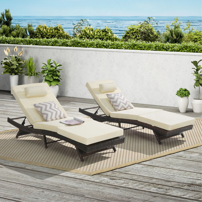 Outdoor Wicker Long Reclining Chair Set Of 2 , Wicker Reclining Lounge Chair Lawn Sunbathing Chairs Recliner Up To 150°  Beach Poolside Garden