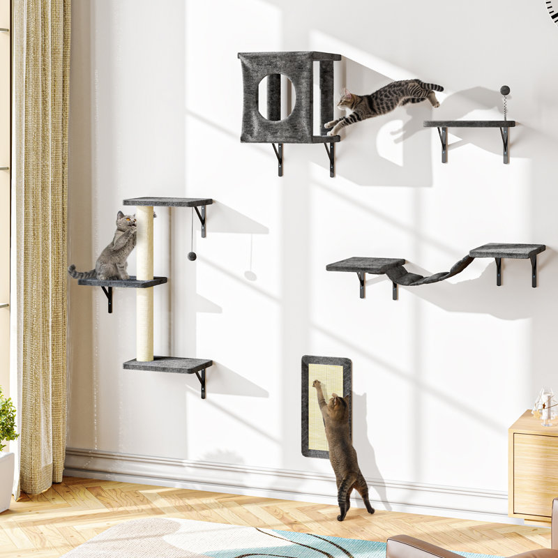 5Pcs Wall Mountain Cat  Shelves,Cat Condo,Cat Bed, Cat Tree, Grey