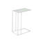 Table d'appoint contemporaine avec plateau rectangulaire en verre blanc givré et base en métal pour le salon et la chambre à coucher