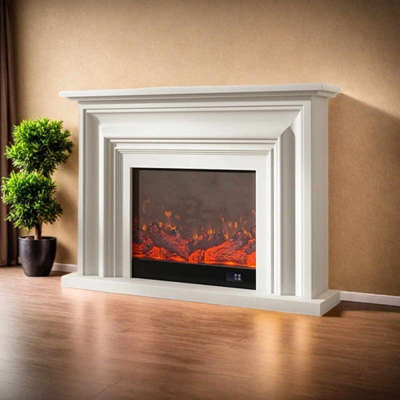 Élégante cheminée à conception tridimensionnelle, H 40,15 po x l 47,24 po x P 12,99 po, Blanc