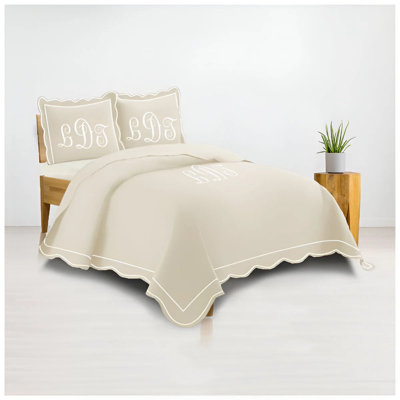 Monogram 400TC Luxurious Wavy Embroidery & Border Cotton Sateen Duvet Cover Set