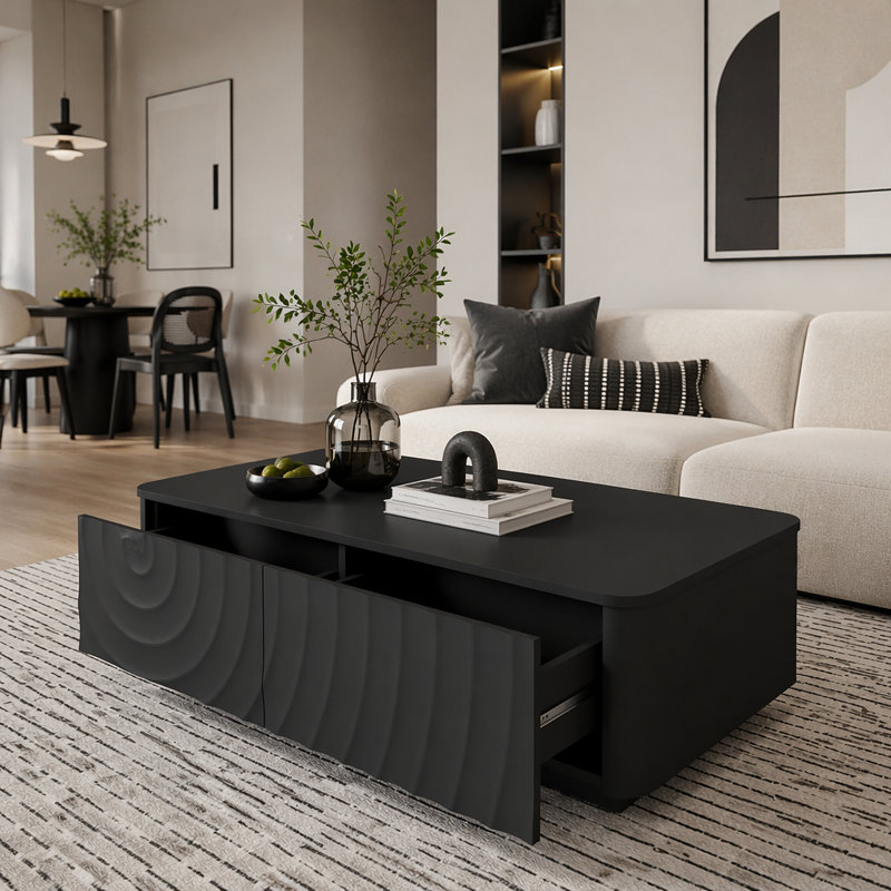 Table basse rectangulaire 47 po avec rangement, Noir