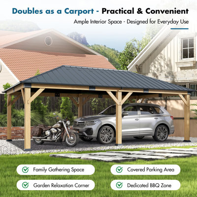 12x20 ft Cedar Hardtop Gazebo with Double Steel Roof