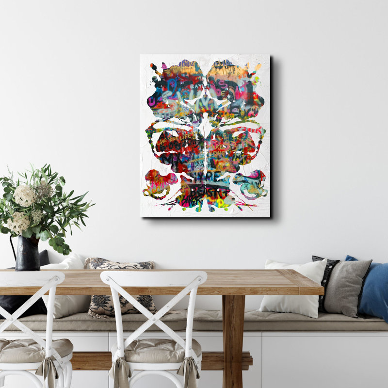 «Rorschach Graffiti» par Stephen Chambers, peinture sur toile tendue, H 18 po x l 15 po x P 1,5 po