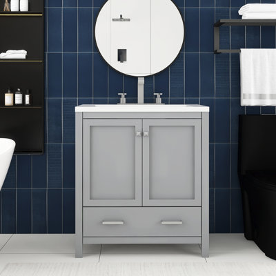 Faringham 30'' Free Standing Single Bathroom Vanity with Resin Top -  Ebern Designs, 9246E16881334F9397A2767A82CE8A0D