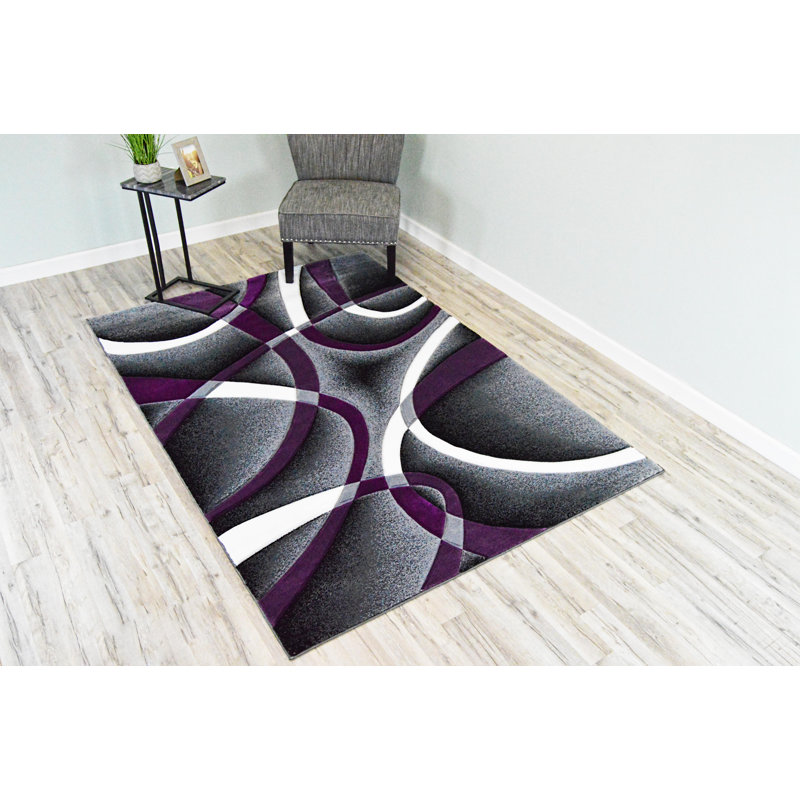 Mccampbell Abstract Area Rug, Rectangle 7'9" x 10'8", Purple/Gray/White