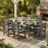 Ensemble de salle à manger 7 pièces en PEHD toutes saisons avec table de l 70,9 po, 6 fauteuils et trou pour parasol