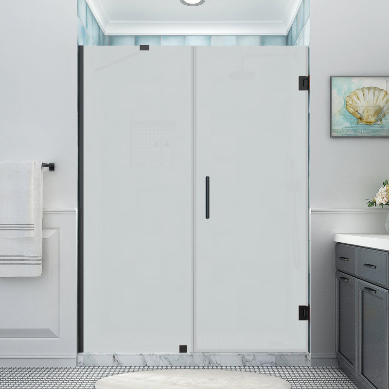 Belmore XL 59.25 - 60.25 in. W x 80 in. H Frameless Hinged Shower Door, Oil Rubbed Bronze, Frosted Glass