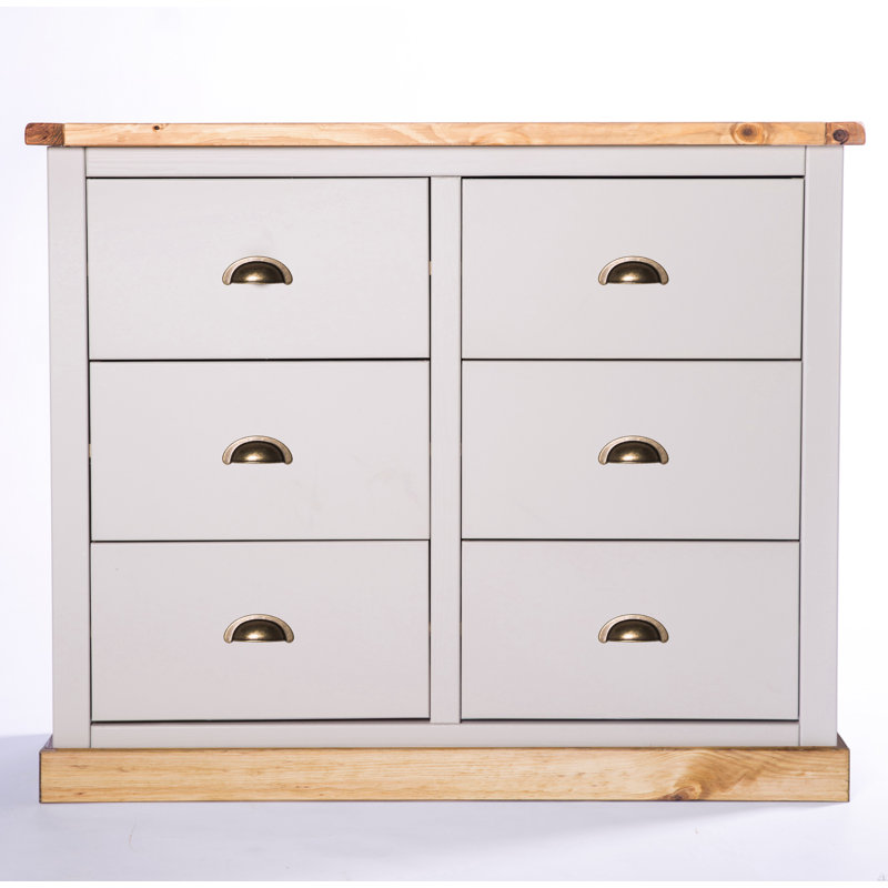 Kadin 110cm W 6 - Drawer Chest of Drawers, Grey/Wood, Brass
