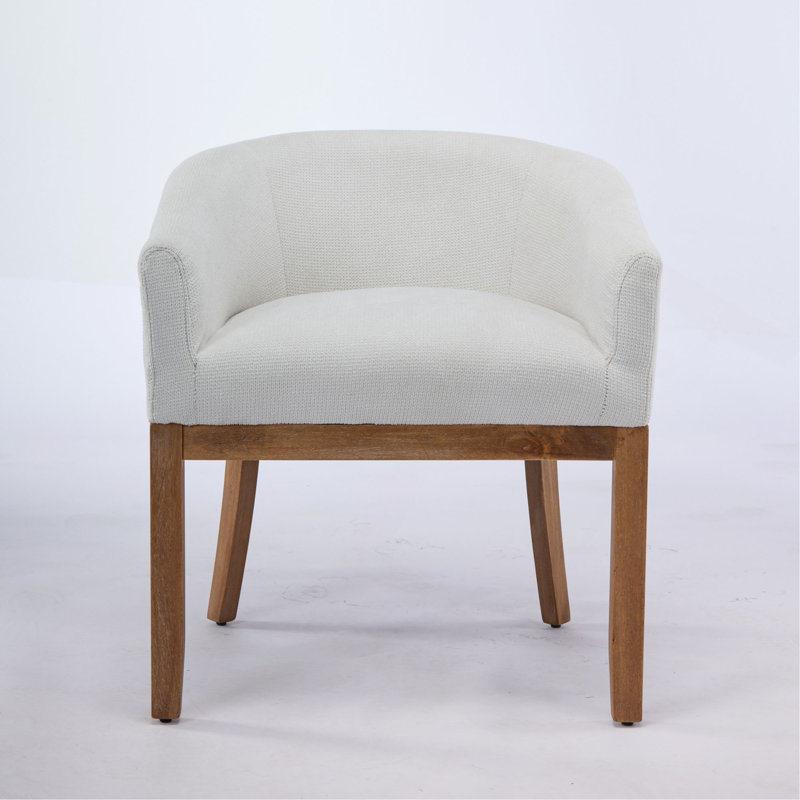 Mid Century Modern Upholstered Barrel Dining Chairs With Arms,Farmhouse Linen Kitchen & Dining Room Chairs With Natural Hardwood Frame, 19" W Accent Chairs For Living Room,Single Pack