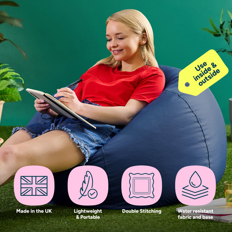 Kingston Water-Resistant Classic Bean Bag, Navy Blue, 50cm H x 85cm W x 85cm D