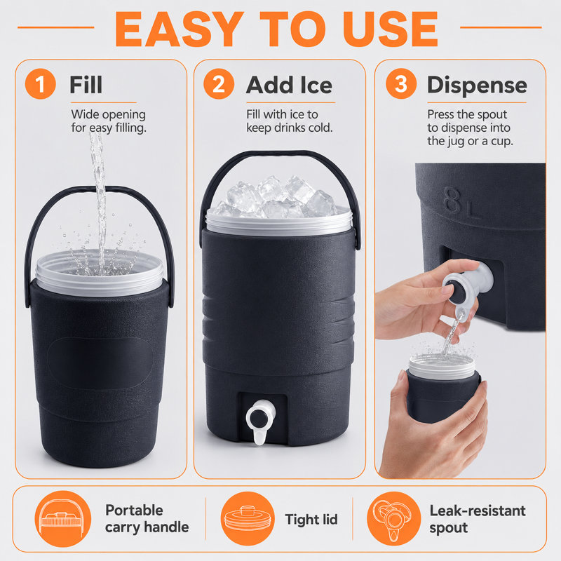 Distributeur d'eau portable 2,2 gallons / 8 L pour refroidisseur d'eau, distributeur isotherme avec bec et 33 oz