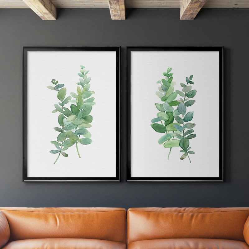 Eucalyptus I - Ensemble de 2 peintures sur toiles, H 26,5 po x l 73 po x P 1,5 po, Toile avec cadre noir