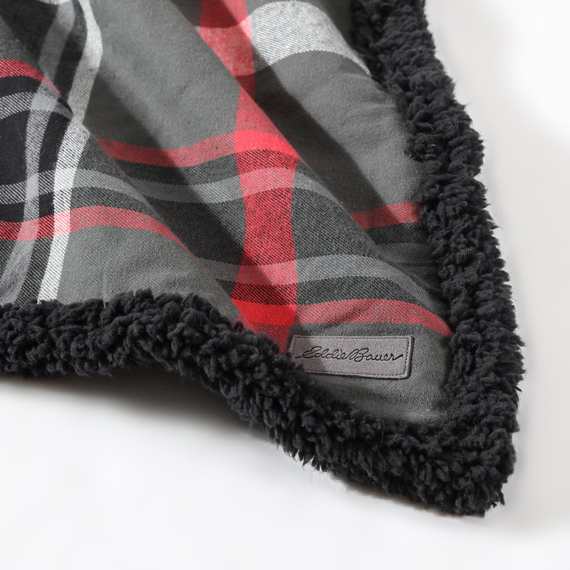 Eddie Bauer Printed Flannel/Sherpa Throw Blankets, Winslow Gray